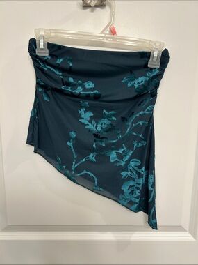 Asymmetrical Floral tube top - Teal on Dark Navy